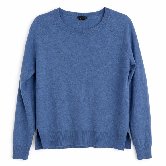 Theory Sweaters - Theory 100% Cashmere Blue Crewneck Sweater Size M Side Slit Luxury Knit